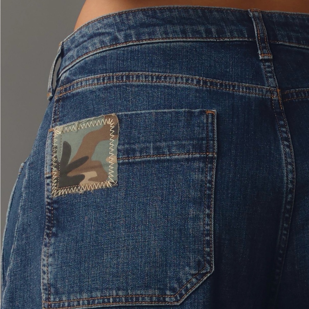 NWT Anthropologie Pilcro Kenna Mid Rise Heritage  Blue Camo Patch Barrel Jeans - Picture 5 of 13